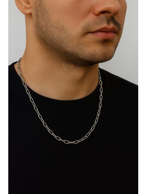 TRY Gümüş Renk Oval Dikdörtgen Unisex Çelik Kolye - 3358