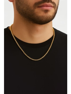 TRY Altın Renk Iç Içe Geçmeli Arnavut Asansör Unisex Erkek Çelik Kolye - 3375