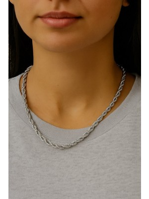 TRY Gümüş  Renk Burgu Kolye 45 Cm. Unisex Çelik Kolye - 3352