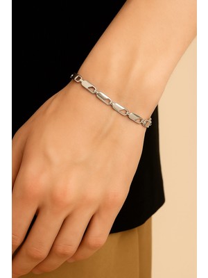 TRY Gümüş Renk Kesik Arpa Unisex Çelik Bileklik - 3349