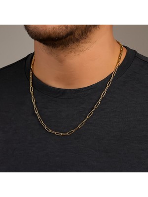 TRY Altın Renk Kalın Ataç Unisex Çelik Kolye - 3363
