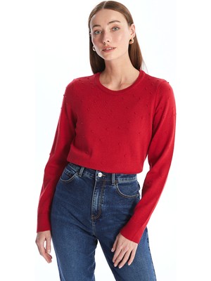 Lc Waikiki Yeni Sezon Bisiklet Yaka Kendinden Desenli Uzun Kollu Kadın Triko Kazak