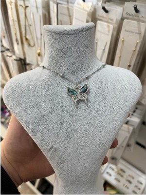 TRY Gümüş Renk Top Zincir Kelebek Gezegen Zirkon Taşlı Model Kadın Vip Solmaz Kararmaz Çelik Kolye- 3050