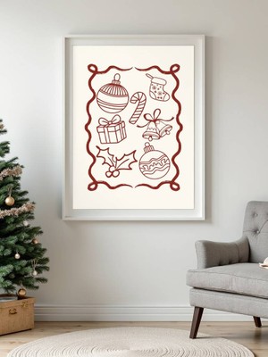 Fuart.Co Noel Objeleri Djital Baskı Noel Temalı Poster (Çerçevesiz) Nofu