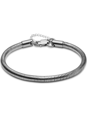 TRY Gümüş Renk Unisex Snake Zincir (4 Mm) Çelik Bileklik - 3144