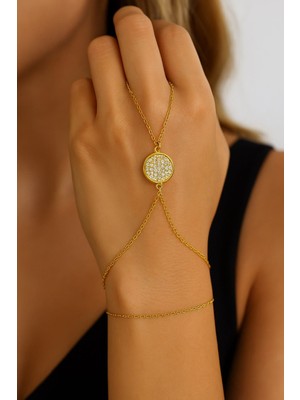 TRY Altın Renk Yuvarlak Beyaz Taş Sf Sf Zincir Çelik Şahmeran - 3502