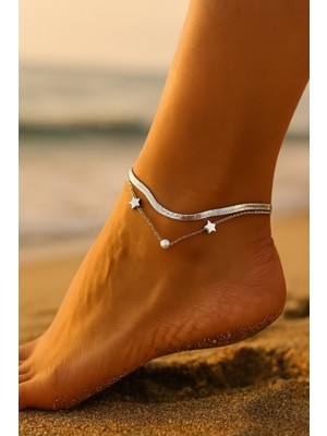 TRY Gümüş Renk Italyan Yıldız Inci Çelik Halhal - 3500