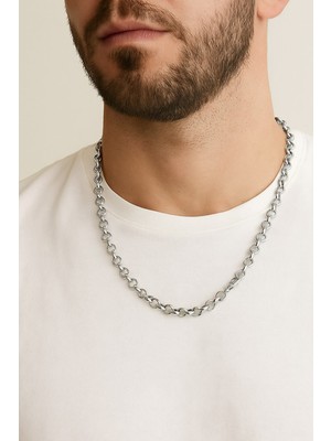 TRY Gümüş Renk Doc Model Zincir 55 Cm. Unisex Çelik Kolye - 3344