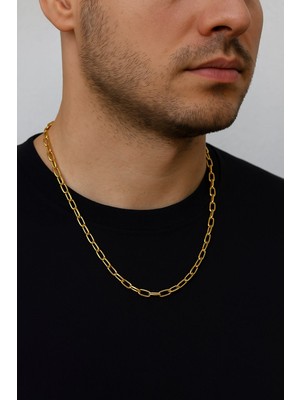 TRY Altın Renk Oval Dikdörtgen Unisex Çelik Kolye - 3359