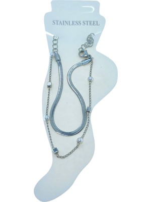 TRY Gümüş Renk Italyan Küp Inci Çelik Halhal - 3493