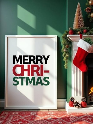Fuart.Co Merry Christmas Üç Renk Djital Baskı Noel Temalı Poster (Çerçevesiz) Nofu