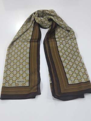 Gucci Vual Ipek Şal G Desen Krem Kahve Gold