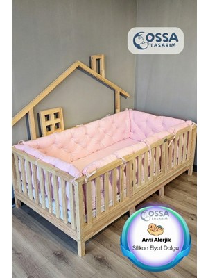 Yasetex Tasarım Montessori Yatak ve Beşik Için 4 Kenar Koruma Seti Toz Pembe