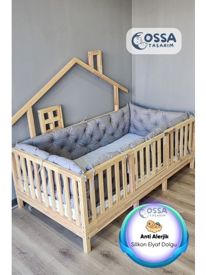 Yasetex Tasarım Montessori Yatak ve Beşik Için 4 Kenar Koruma Seti Gri