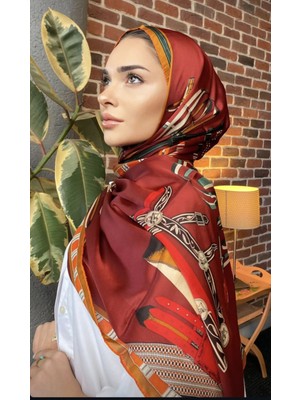 Hermes Vual Ipek Şal Kemer Desenli Bordo
