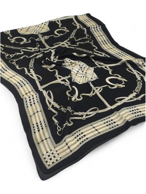 Burberry  Vual Ipek Şal Ekose Kemerli Desen Siyah Gold