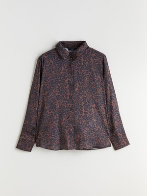 Lc Waikiki Yeni Sezon Leopar Desenli Oversize Saten Kadın Gömlek