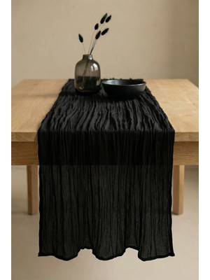 Wellstil Nuvé | Siyah %100 Pamuk Tül Runner 90 x 200 cm Bohem, Düğün Nişan Organizasyon Masa Örtüsü