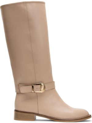 Emienza Axıs Vegan Deri Altın Toka Detaylı Oval Burun Bayan Çizme