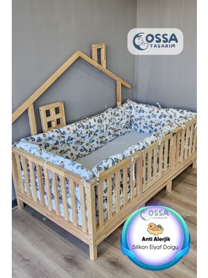 Yasetex Tasarım Montessori Yatak ve Beşik Için 4 Kenar Koruma Seti Uçak Desenli