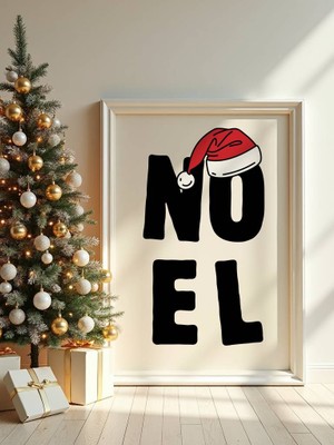 Fuart.Co Şapkalı Noel Yazılı Djital Baskı Yeni Yıl Noel Temalı Poster (Çerçevesiz) Nofu