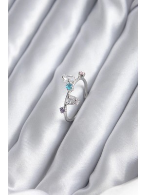 LTG Nova Gümüş Renk Renkli Zirkon Taşlı Kadın Yüzük