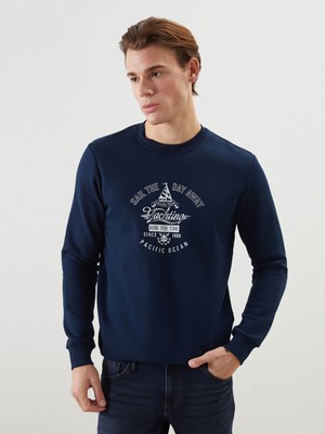 Lc Waikiki Yeni Sezon Bisiklet Yaka Baskılı Erkek Kalın Sweatshirt