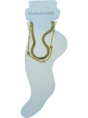 TRY Altın Renk Italyan Küp Inci Çelik Halhal - 3494