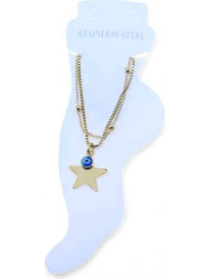 TRY Altın Renk Asansör Top Büyük Yıldız Nazar Göz Çelik Halhal - 3473