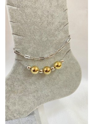 TRY Gümüş Renk Küre Model Ezme ve Sf Zincir Çelik Halhal - 3280