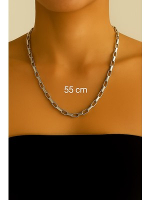 TRY Gümüş Renk Cubixs Küp Model Zincir Unisex Çelik Kolye - 3343