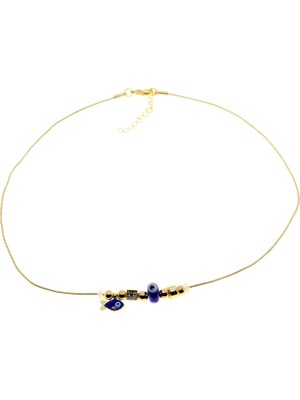 TRY Altın Renk Mavi Mineli Balık Pandora Model Zirkon Kolye  - 2992