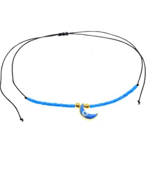 TRY Altın Renk Mavi Mineli Yarım Ay Model Miyuki Bileklik - 2958