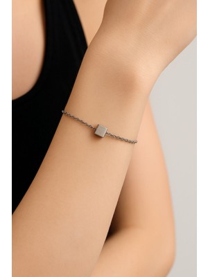 TRY Gümüş Renk Sf Küp Zincir Unisex Çelik Bileklik - 3384