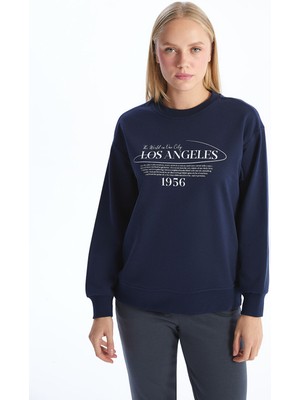 Lc Waikiki Yeni Sezon Bisiklet Yaka Baskılı Oversize Kadın Kalın Sweatshirt