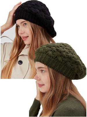 Derikem 2li Kadın Kışlık Şık Triko Ressam Örgü Bere 2 Adet