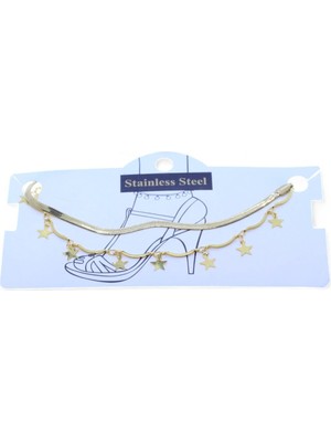 TRY Altın Renk Italyan Birbirine Ekli Yıldız Çelik Halhal - 3462