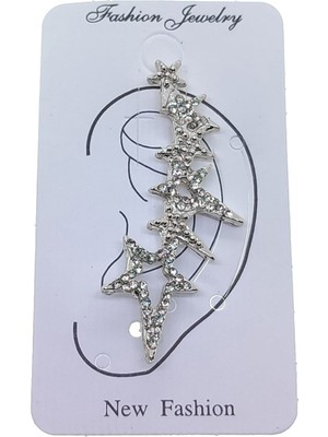 TRY Gümüş Renk Kutup Yıldızı Model Taşlı Kıkırdak Küpe - 2388