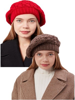 Derikem 2li Kadın Kışlık Şık Triko Ressam Örgü Bere 2 Adet