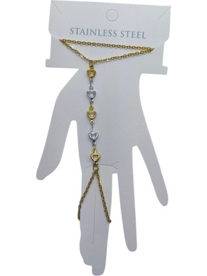 TRY Altın Renk Içi Boş Kalp Sarı Beyaz Çelik Şahmeran - 3539