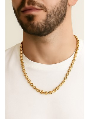 TRY Altın Renk Doc Model Zincir 55 Cm. Unisex Çelik Kolye - 3345