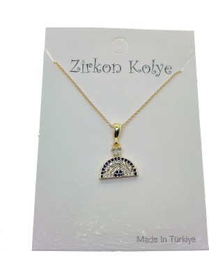 TRY Altın Renk Yarım Kubbe Nazar Göz Model Zirkon Kolye - 2750