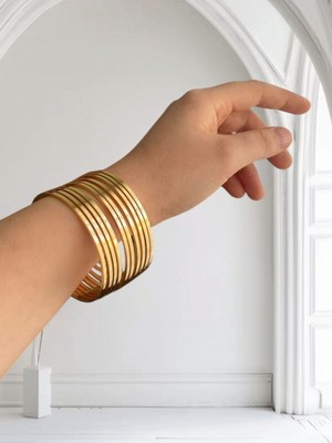 TRY 22 Ayar Altın Kaplama 10 Lu Kibrit Çöpü Ince Ajda Bilezik Seti 22 Cm. - 3155-10