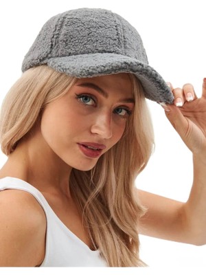 Derikem (656) Gri Kadın Kışlık Merinos Kıvırcık Peluş Şapka Gri Standart