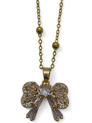 TRY Altın Renk Baget Fiyonk Model Top Zincir Çelik Kolye - 3692