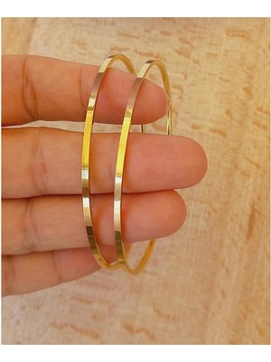 TRY 2li Ajda Bileklik Ajda 2'li Gold Kadın Ince Ajda Bilezik - 3155-2