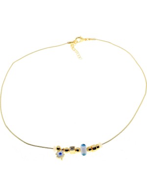 TRY Altın Renk Beyaz Mineli Yonca Pandora Model Zirkon Kolye  - 2996