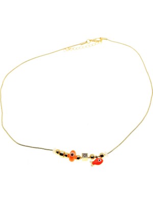 TRY Altın Renk Turuncu Mineli Balık Pandora Model Zirkon Kolye  - 2994