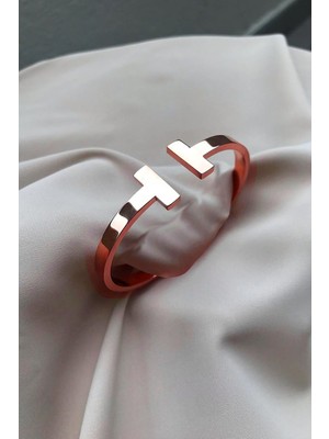 TRY Rose Renk Tiffany Model T Uçlu Desenli Kelepçe Bileklik - 2118