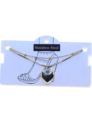 TRY Altın Renk Top Asansör Büyük Kalp Nazar Göz Çelik Halhal - 3470